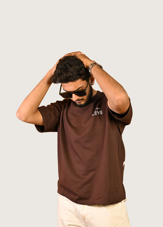 Dream, Climb, Conquer Oversized Fit Chocolate Brown T-Shirt