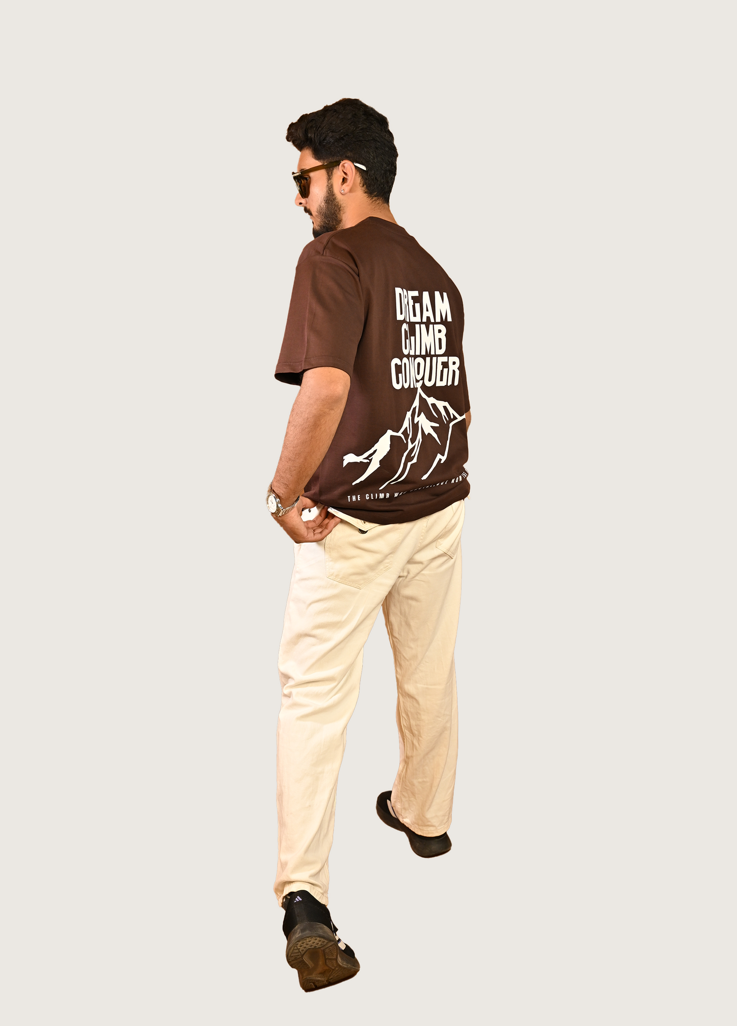Dream, Climb, Conquer Oversized Fit Chocolate Brown T-Shirt