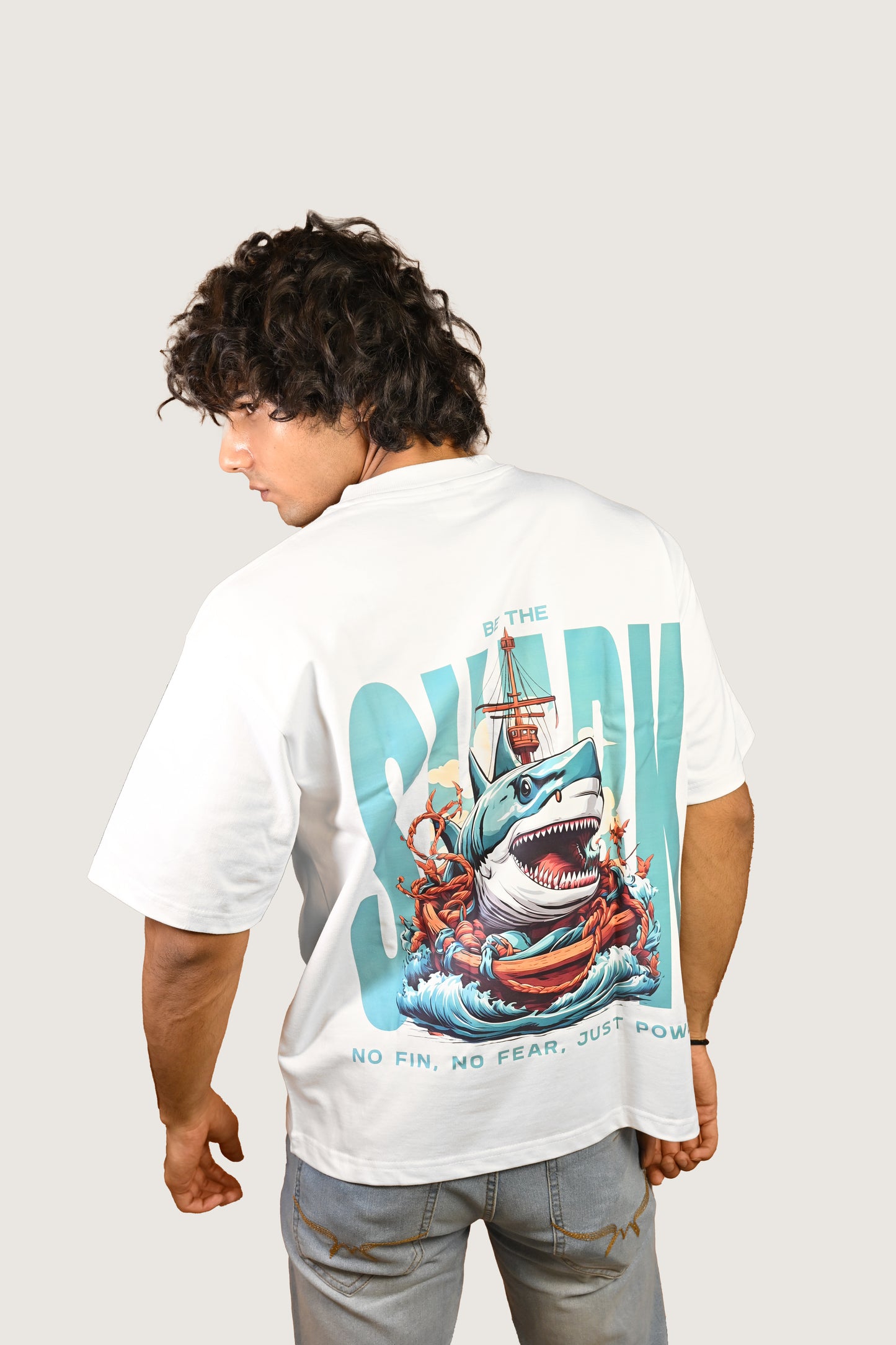 Be The Shark Oversized Fit White T-Shirt
