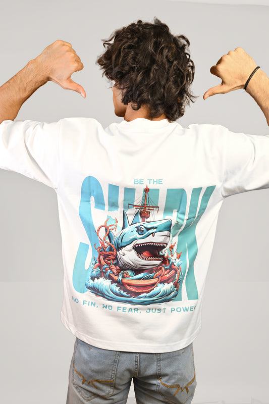 Be The Shark Oversized Fit White T-Shirt